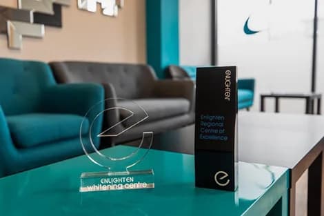 Enlighten Whitening Centre and Enlighten Regional Centre of Excellence awards in the Dental Works waiting area