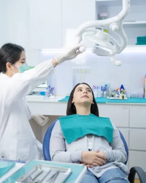 A patient relaxing in the dental chair before her check-up